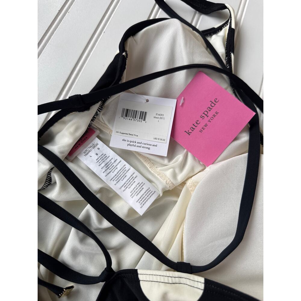 NWT Kate Spade Polka Dot Swimsuit One Piece Bathing Suit Black White Lace Up L - Picture 5 of 5
